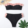 Woman Two Piece Strapless Bikini Swimsuit Solid Swimwear Sexy 3D Flowers Bikini Set High Waist Push up Biquini - Sabreeonline