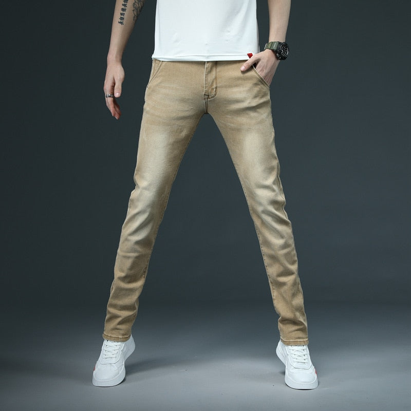 2022 New Men&#39;s Skinny White Jeans Fashion Casual Elastic Cotton Slim Denim Pants Male Brand Clothing Black Gray Khaki - Sabreeonline