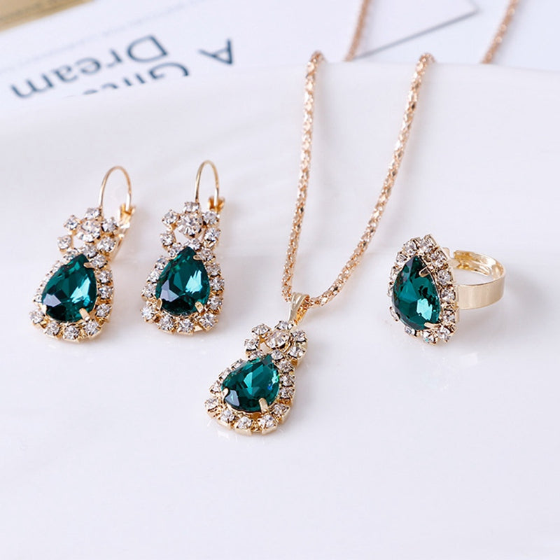 Jewelry Sets Hoop Earrings Necklace and Ring - Sabreeonline