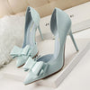 Korean Fashion Women&#39;s Shoes Wedding Bow High Heels Stiletto Heels Shallow Pointed Head Side Empty Thin Shoes