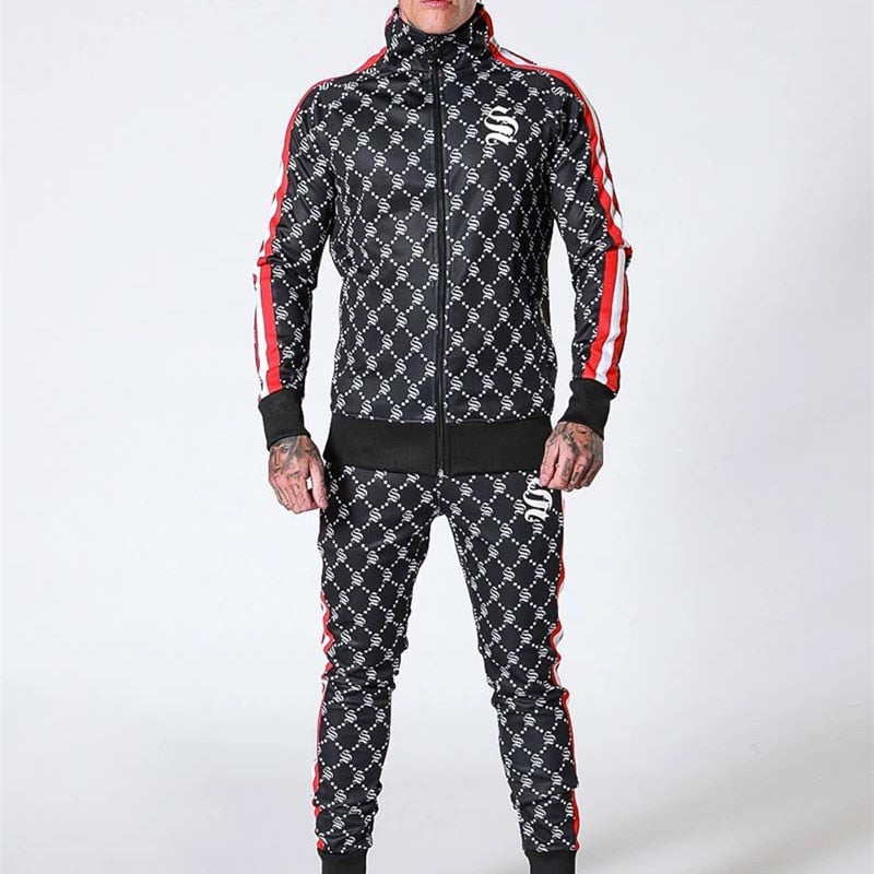 Sportsuits Set Men 2019 Brand Fitness Suits autumn Men Set Long Sleeve stripe Hoodies+Pants Gyms Casual Sportswear Suit - Sabreeonline