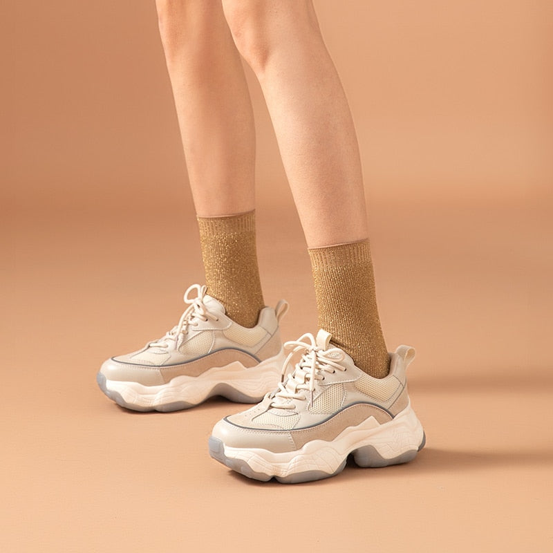 Lace-Up Thick Sole Ladies Breathable Shoe - Sabreeonline