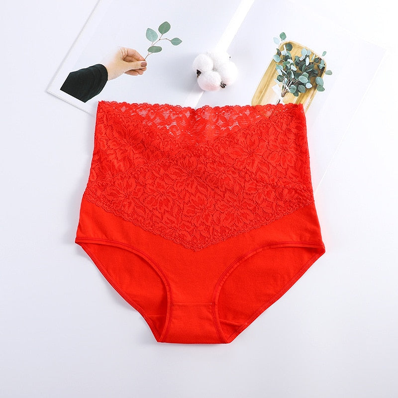 V-neck High Waist Underwear Women Cotton Lace Panties Hot Temptation Girls Belly Briefs - Sabreeonline