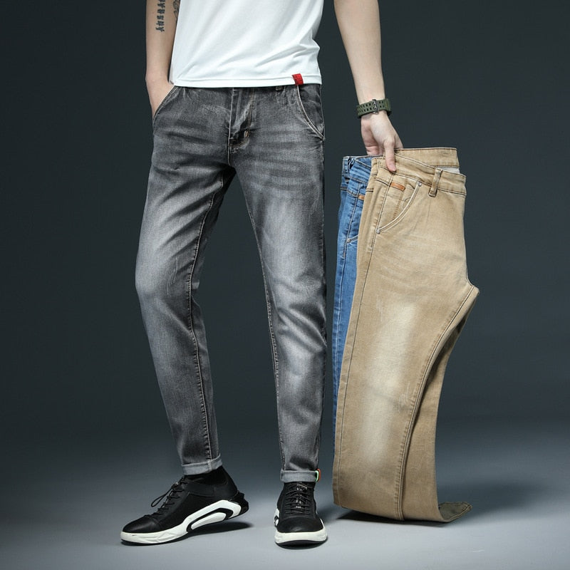 2022 New Men&#39;s Skinny White Jeans Fashion Casual Elastic Cotton Slim Denim Pants Male Brand Clothing Black Gray Khaki - Sabreeonline