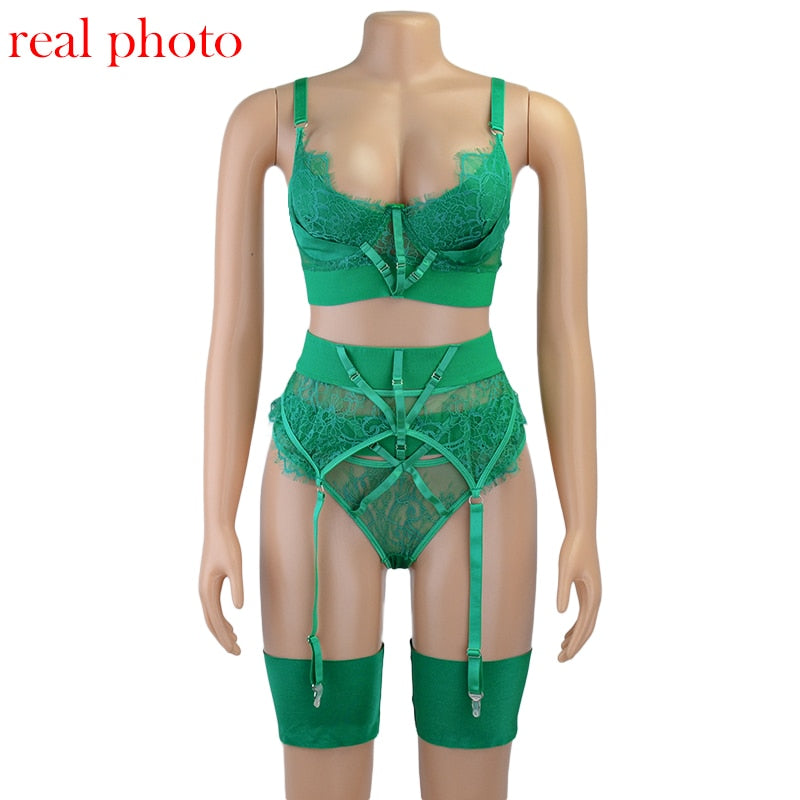 Lace Bandage Lingerie Sexy Push up Set - Sabreeonline