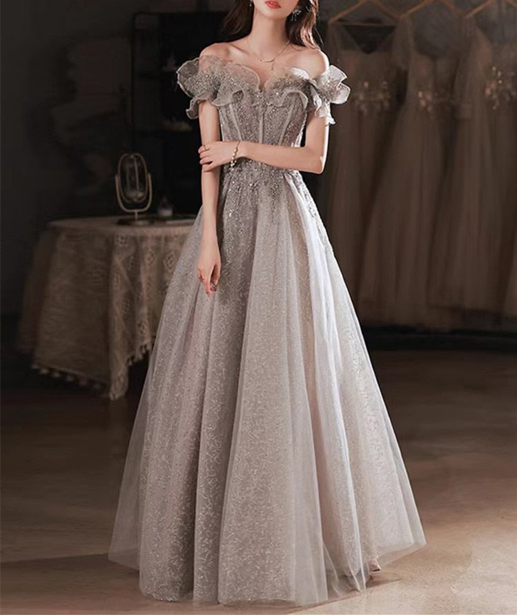 Gorgeous Evening Strapless Off Shoulder Sequin Beaded Bandage - Sabreeonline