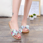 Suihyung Women Flax Slippers Summer Casual Slides Beach Shoes Ladies Indoor Linen Slippers Bohemia Floral Bow Flip Flops Sandals - Sabreeonline