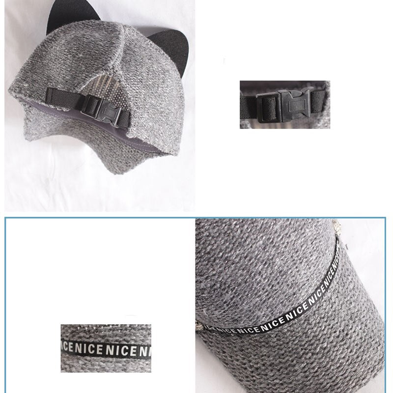 Cat Ears Baseball Cap Wool Knit - Sabreeonline