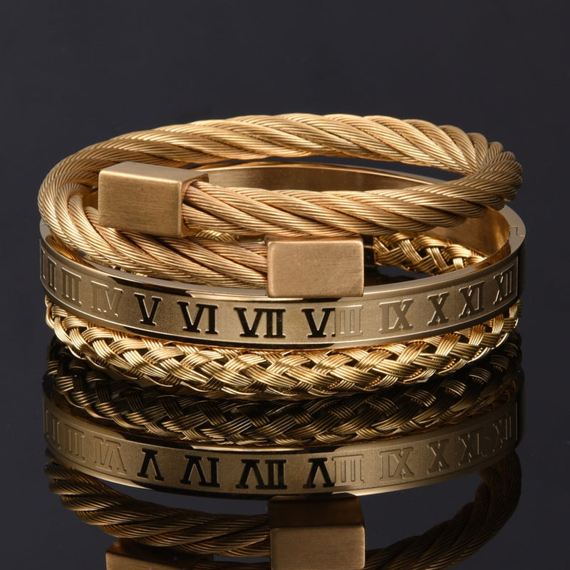 Luxury Roman Number Charm Woven Stainless Steel Bracelet for Men Jewelry - Sabreeonline