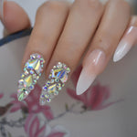 3D Gorgeous Wedding Diamond Long Designed French Nail