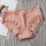 Women's Seamless Cotton Underwear Sexy Low Waist Lace Ruffle Briefs Solid Color Stretch Underpants Breathable Intimates Lingerie - Sabreeonline