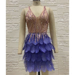High Quality Pink White Feathers Rayon Bandage Dress Elegant Night Club Party Dress Vestidos - Sabreeonline