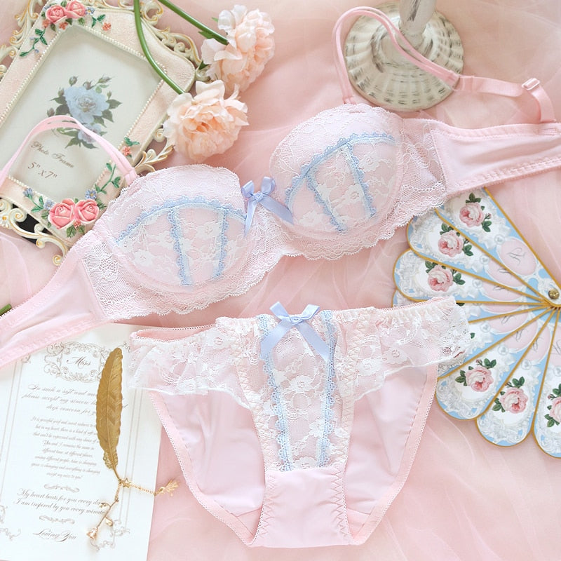 Lace lingerie Fresh Steel Ring Gathered Set - Sabreeonline
