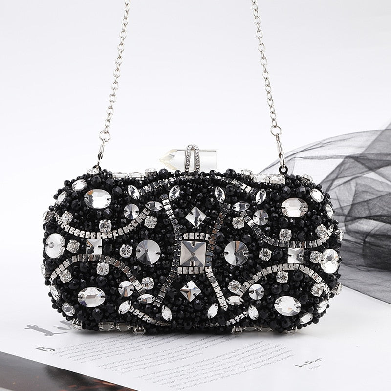 Women Clutch Party Luxury Blue Evening Bag Wedding Purse Crystal Chain Shoulder Bag High Quality Rhinestone Female Clutch - Sabreeonline