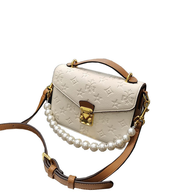 High Quality Embossing Handbag Pearl Strap. - Sabreeonline
