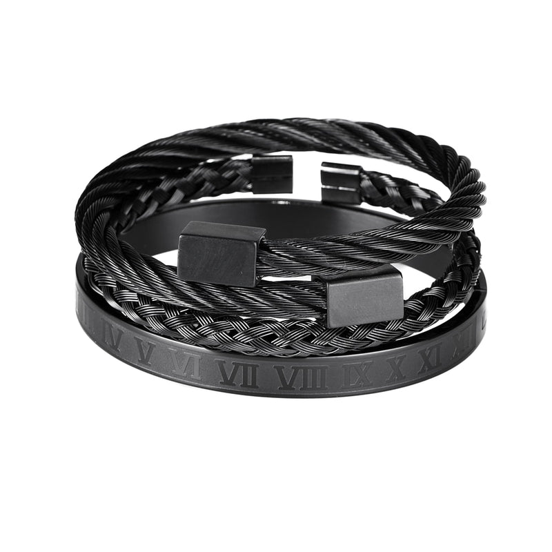 Luxury Roman Number Charm Woven Stainless Steel Bracelet for Men Jewelry - Sabreeonline
