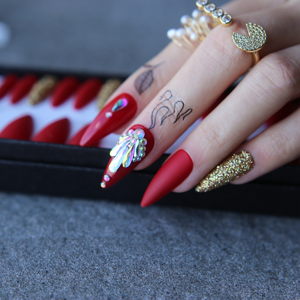 Long Stiletto Glitter Full Set Custom Salon - Sabreeonline
