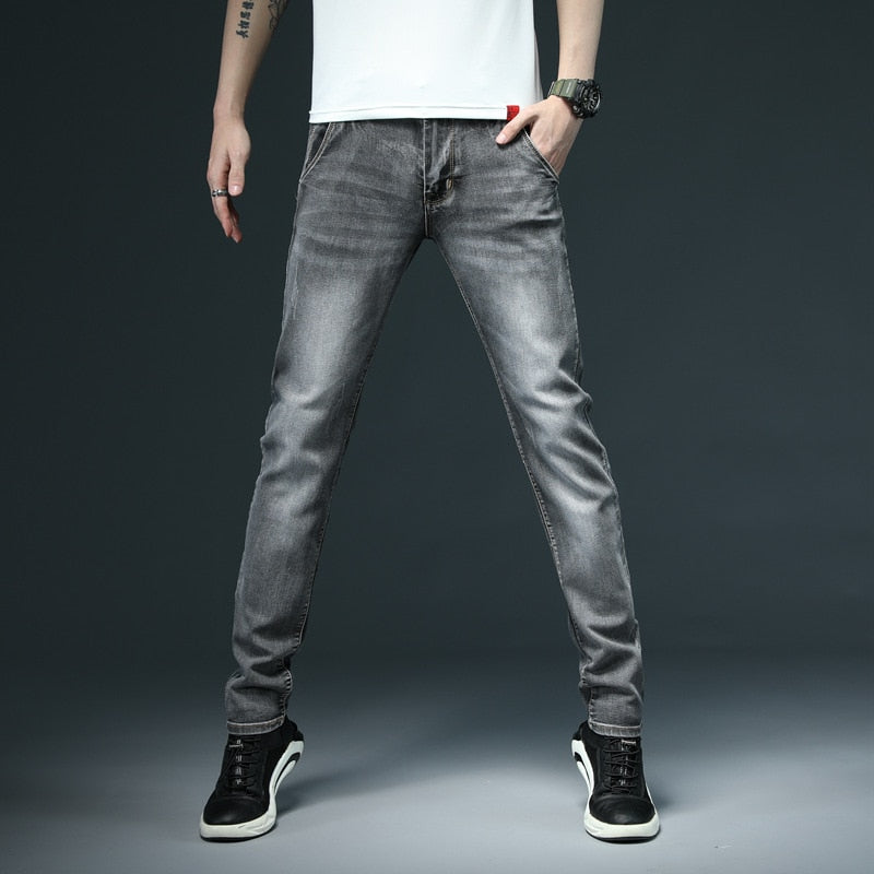 2022 New Men&#39;s Skinny White Jeans Fashion Casual Elastic Cotton Slim Denim Pants Male Brand Clothing Black Gray Khaki - Sabreeonline