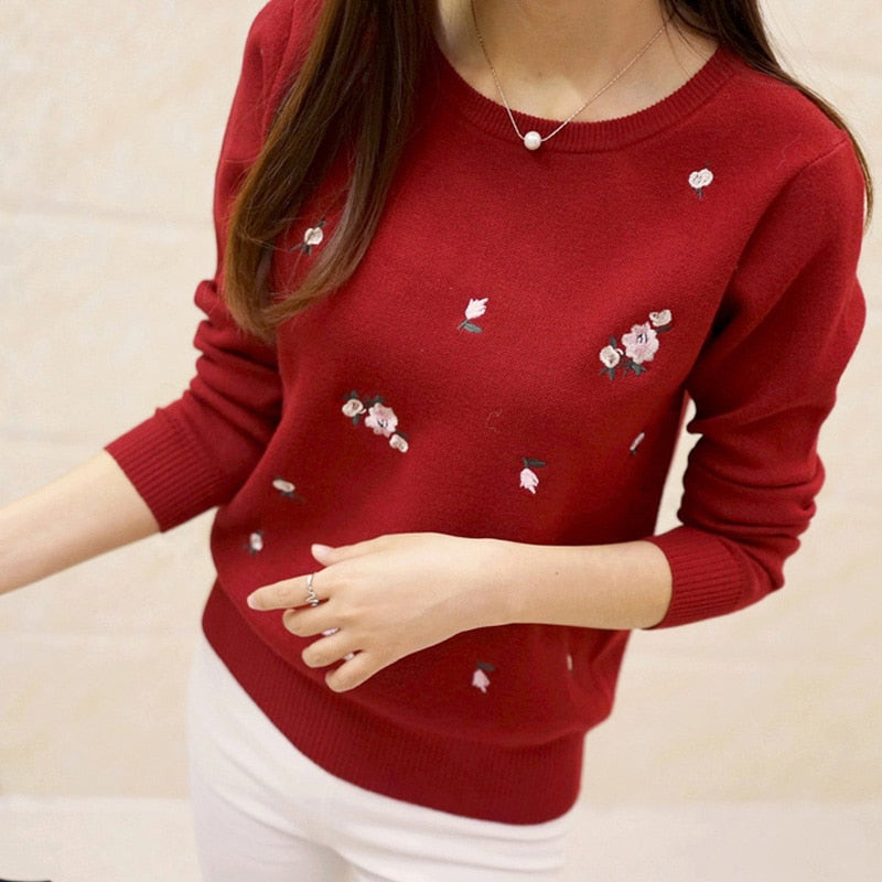 Sweater Women Embroidery Knitted Winter - Sabreeonline