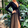 Deep V Dot Mesh Maxi Dess Party Dress Black Dress - Sabreeonline
