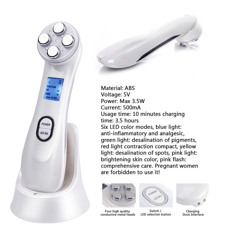 5 in 1 Mesotherapy Electroporation   RF Radio Frequency Facial Beauty Device Face Lifting Face Care Skin Tightening Rejuvenation - Sabreeonline