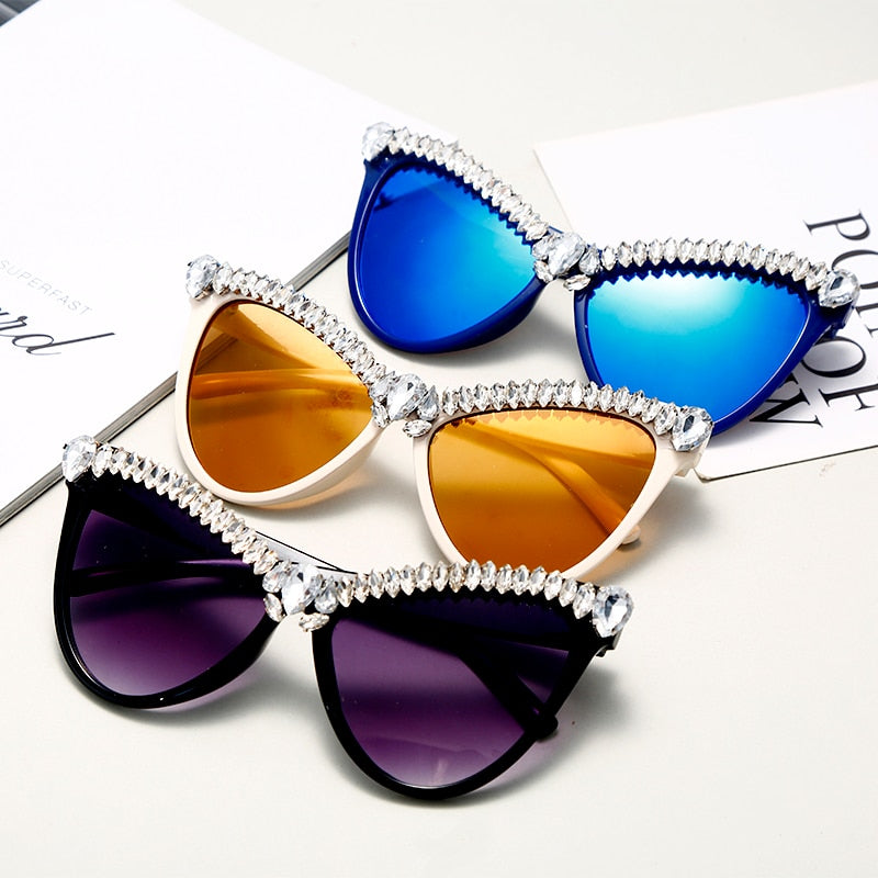 Oversized Diamond Sunglasses Cat Eye Luxury Eyewear - Sabreeonline