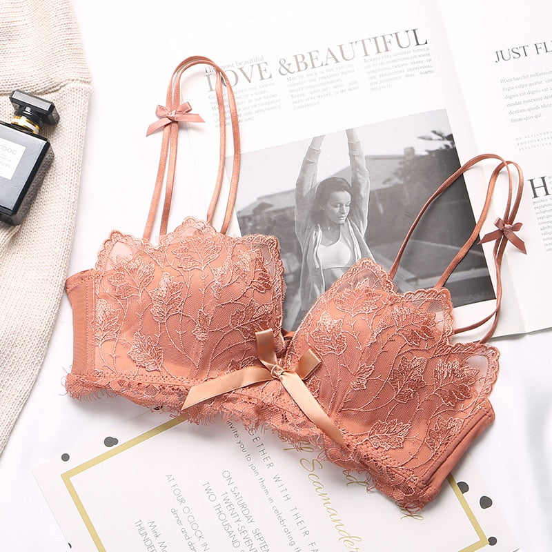 XUANTAOWU Lace Floral Embroidery Sexy Bra Comfortable Adjustable Women Underwear 3/4 Cup Wireless Girl Brassiere Bralette - Sabreeonline