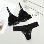 Women Lace Bra Briefs Set Sexy Wire Free Lingerie Hollow Out G-String Bra Set Female Transparent Seamless Intimate Underwear Set - Sabreeonline