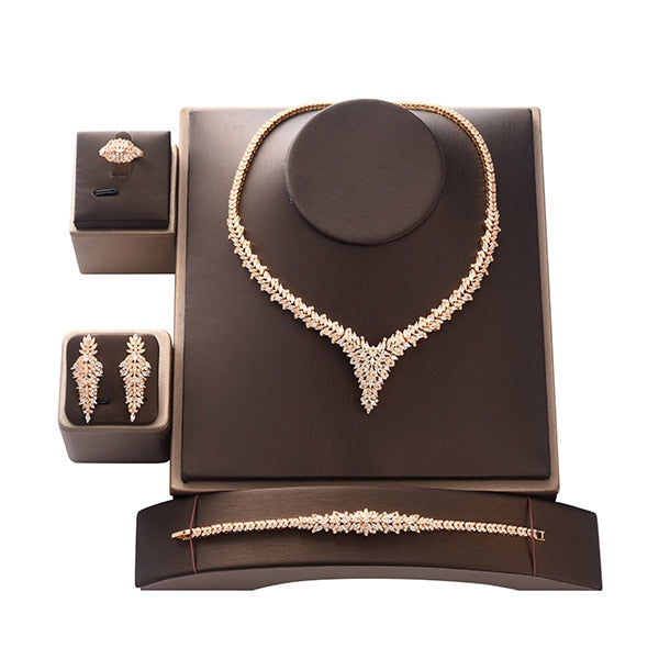 Bridal Necklace Earrings Ring and Bracelet Jewelry - Sabreeonline