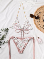 Two Pieces Women Diamond Crystal Swimwear Bikini Set Push-Up Bandage Adjustment Swimsuit Bathing Suit Biquini - Sabreeonline
