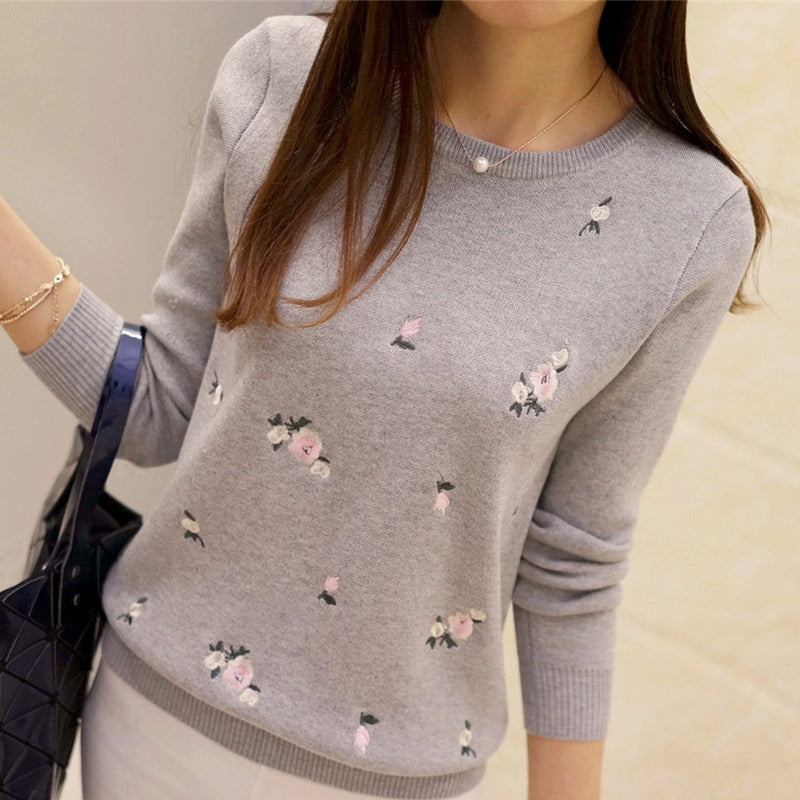 Sweater Women Embroidery Knitted Winter - Sabreeonline