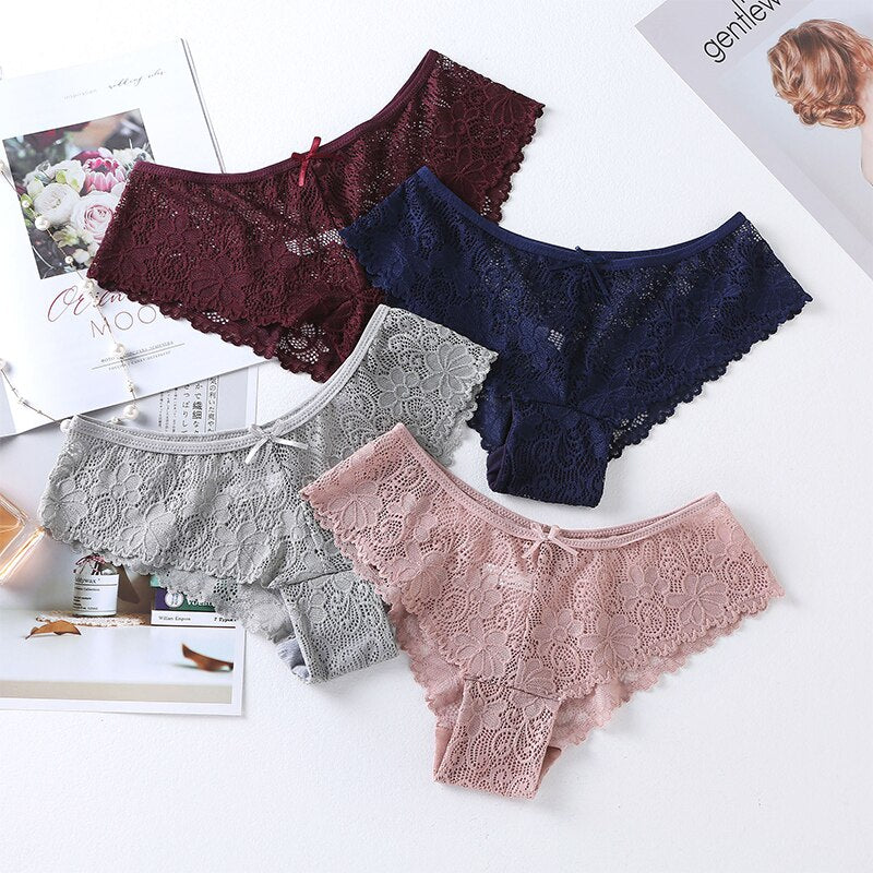 Sexy Panties For Woman Mid Waist Breathable Female Panty Lace Hollow Transparent Briefs Hot Sale Underwear Women BANNIROU - Sabreeonline