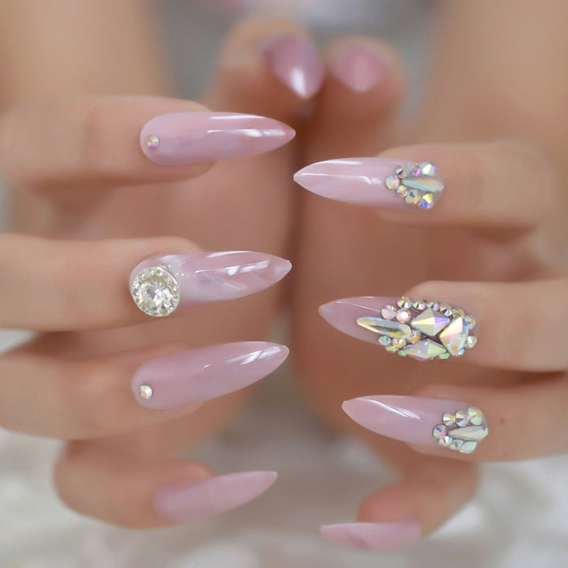 3D Gorgeous Wedding Diamond Long Designed French Nail