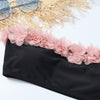 Woman Two Piece Strapless Bikini Swimsuit Solid Swimwear Sexy 3D Flowers Bikini Set High Waist Push up Biquini - Sabreeonline