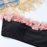 Woman Two Piece Strapless Bikini Swimsuit Solid Swimwear Sexy 3D Flowers Bikini Set High Waist Push up Biquini - Sabreeonline