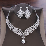 Baroque Crystal Water Drop Bridal Jewelry Sets Rhinestone Tiaras Crown Necklace Earrings for Bride Wedding Dubai Jewelry Set - Sabreeonline