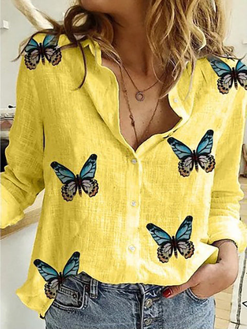 Leisure White Yellow Shirts Button Lapel Cardigan Top Lady Loose Long Sleeve Oversized Shirt Womens Blouses Casual Tunic Blusas - Sabreeonline