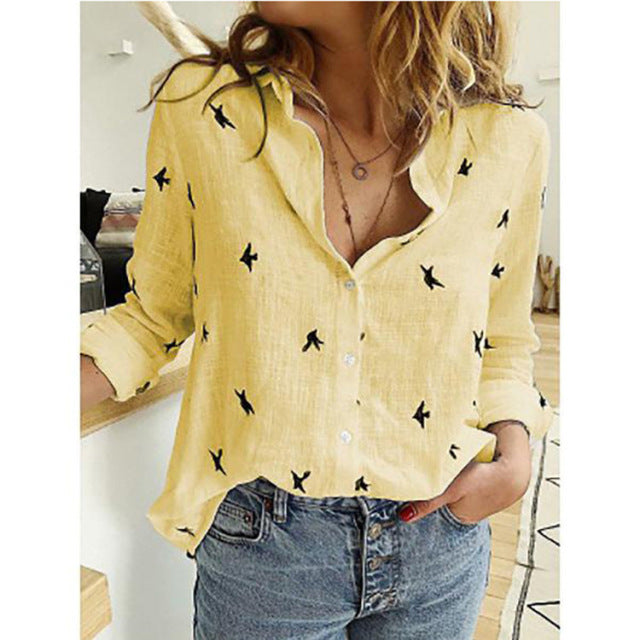Leisure White Yellow Shirts Button Lapel Cardigan Top Lady Loose Long Sleeve Oversized Shirt Womens Blouses Casual Tunic Blusas - Sabreeonline