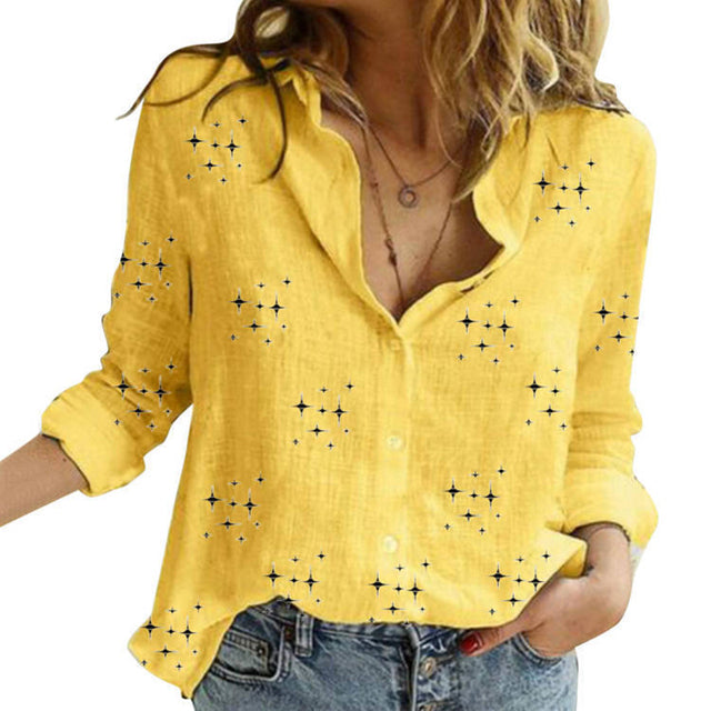 Leisure White Yellow Shirts Button Lapel Cardigan Top Lady Loose Long Sleeve Oversized Shirt Womens Blouses Casual Tunic Blusas - Sabreeonline