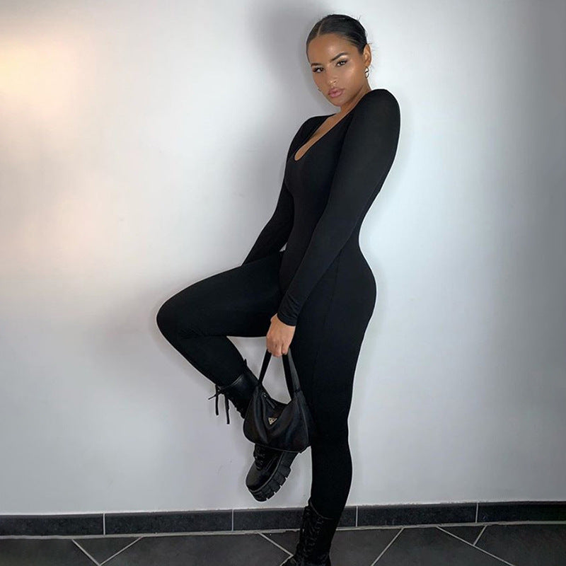 Low-Neck and High-Waist Sports Jumpsuit - Sabreeonline