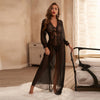 Black V-neck Lace up Lace Mesh Nightdress - Sabreeonline