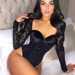See-through Jumpsuit Flocking T-shirt Pullover - Sabreeonline