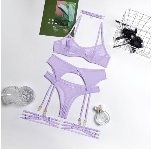 Fashion Temperament Mesh Patchwork Shorts Set Bra - Sabreeonline