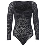See-through Jumpsuit Flocking T-shirt Pullover - Sabreeonline