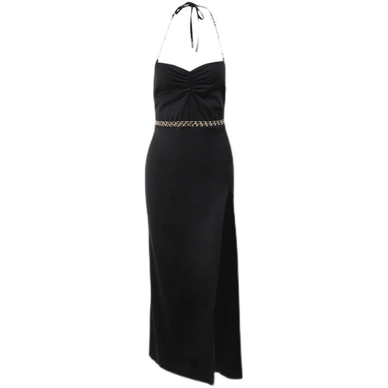 Instahot Slim-Waist Halter Dress with Chain - Sabreeonline