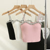 Summer Basic Crop Top Women Patched Fake Diamonds Padded Soft Velour Tanks Sleeveless Tee Top Camisole With Bra