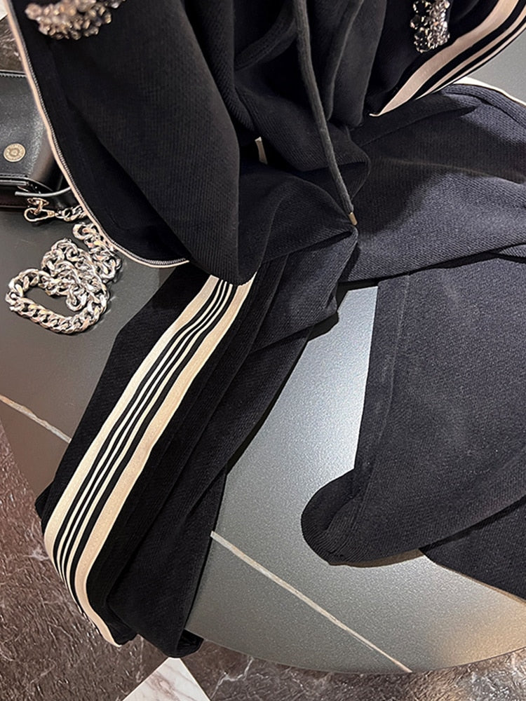 Thickened Black Straight Casual Pants for Women 2022 New Autumn Winter Trousers High Waist Loose Slimming Wide Leg Sweatpants - Sabreeonline