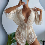 New White Lace Up Bikini High Waist Sexy Three Piece