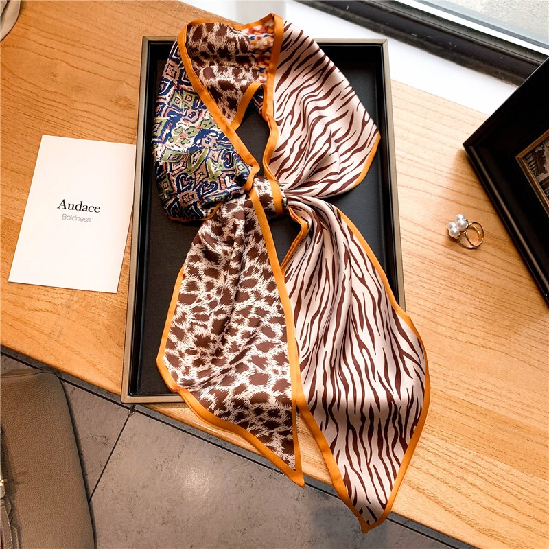 Elegant Print Satin Silk Skinny Scarf - Sabreeonline