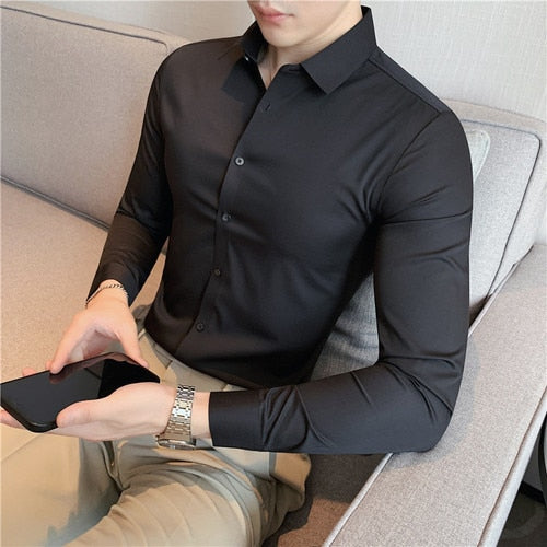Elasticity Men Long Sleeve Shirts - Sabreeonline